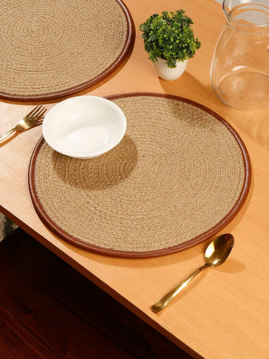 Jute Leather reversible Placemats Set- Brown