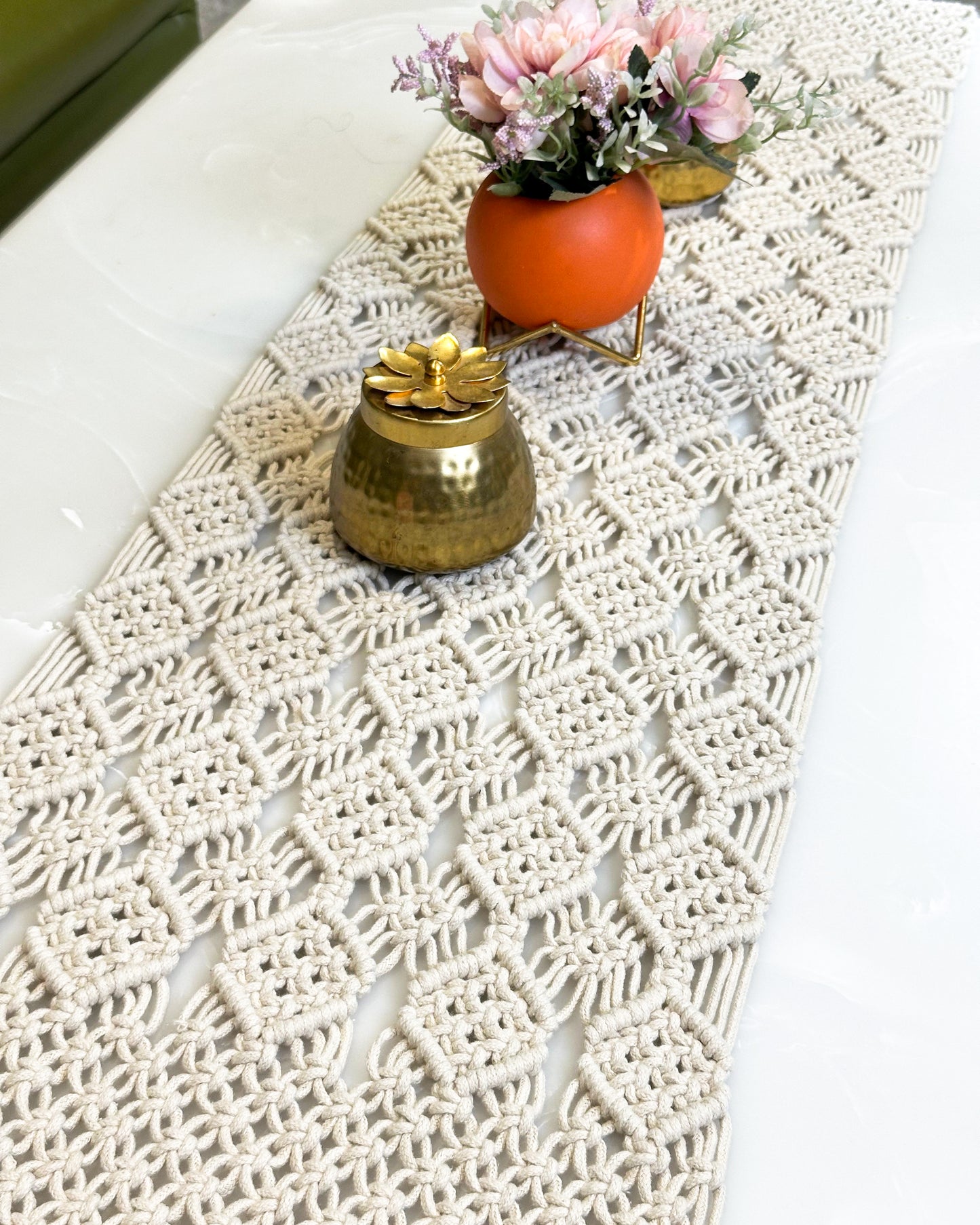 Octa Macrame Bohemian Table Runner with Fringes