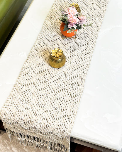 Mesh Macrame Bohemian Table Runner with Fringes