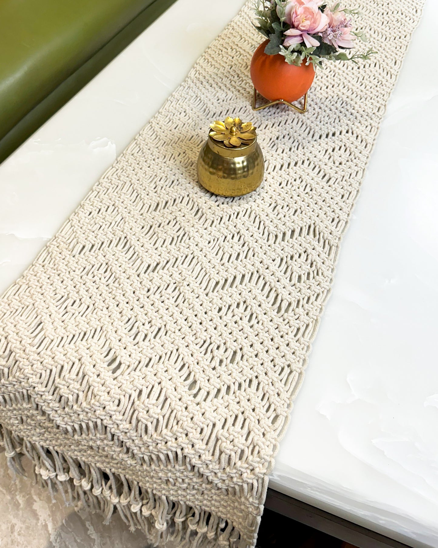 Mesh Macrame Bohemian Table Runner with Fringes