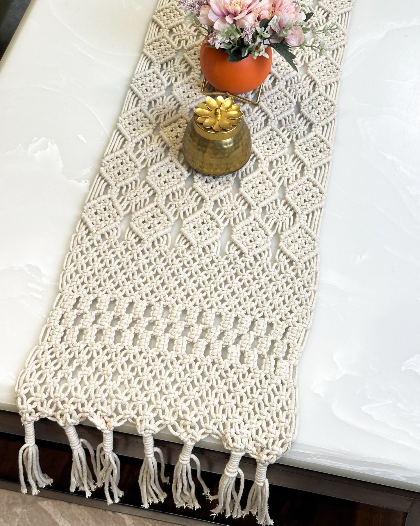 Octa Macrame Bohemian Table Runner with Fringes