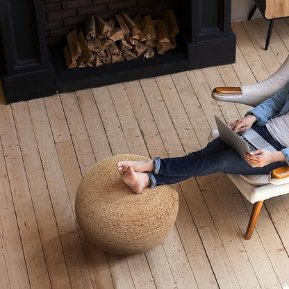 Natural Jute Pouf with Black Accent